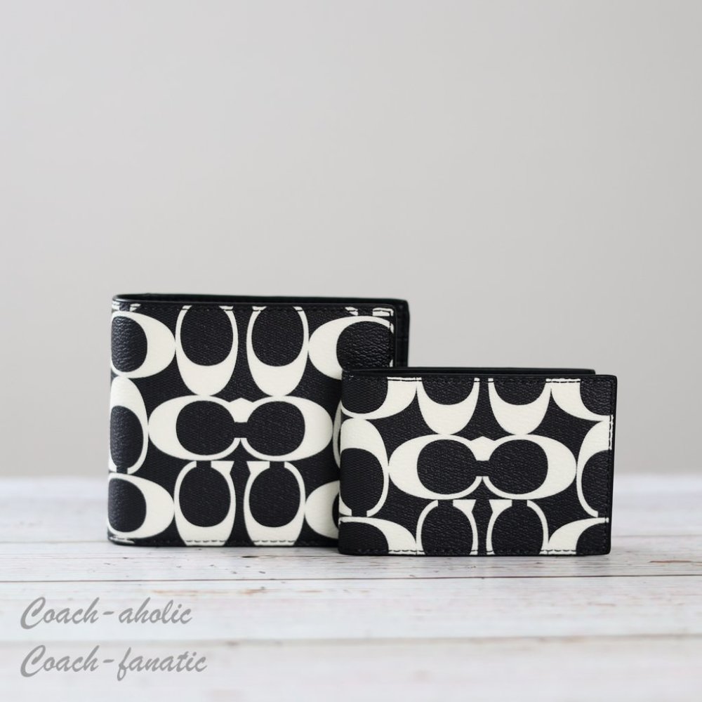 NWT Coach CP219 MEN's 3 In 1 Wallet In Signature Canvas & Leather Black/Chalk - Picture 4 of 9